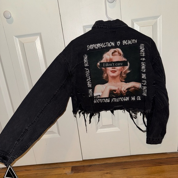 Trio Urban Black Denim Jacket I DONT CARE - Picture 10 of 10